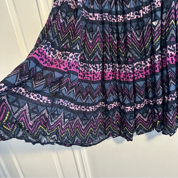 Vintage Tara Petite Purple Blue Sheer Gauze Block Print Ikat Maxi Skirt Large - Picture 7 of 10